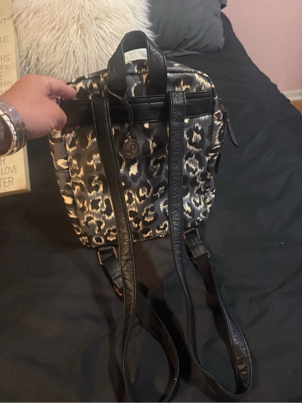 pistil Leopard-Print Mini Backpack in Black and Cream